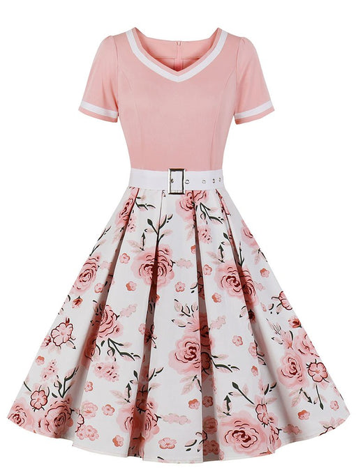 Sweet Heart Collar 1950S Vintage Floral Swing Dress