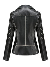 Load image into Gallery viewer, Turn Down Collar Long Sleeve PU Leather Motorcycle Jacket