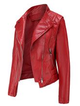 Load image into Gallery viewer, Navy Long Sleeve PU Leather Motorcycle Jacket