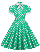 Load image into Gallery viewer, Navy Polka Dots Bowknot Swing Vintage 1950S Dress