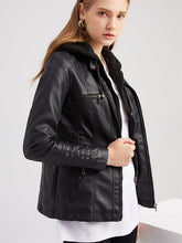 Load image into Gallery viewer, Winter‘s Coat Long Sleeve PU Leather With faux fur lined Warm Hooded Jacket For Women