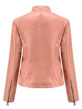 Load image into Gallery viewer, Stand Collar Long Sleeve PU Leather Motorcycle Jacket