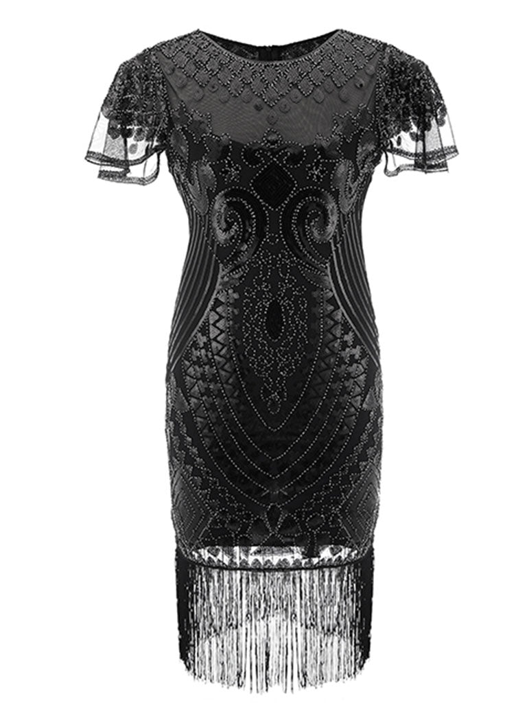 1920S Short Sleeve Fringed Sequin Gatsby Flapper Dress – Jolly Vintage