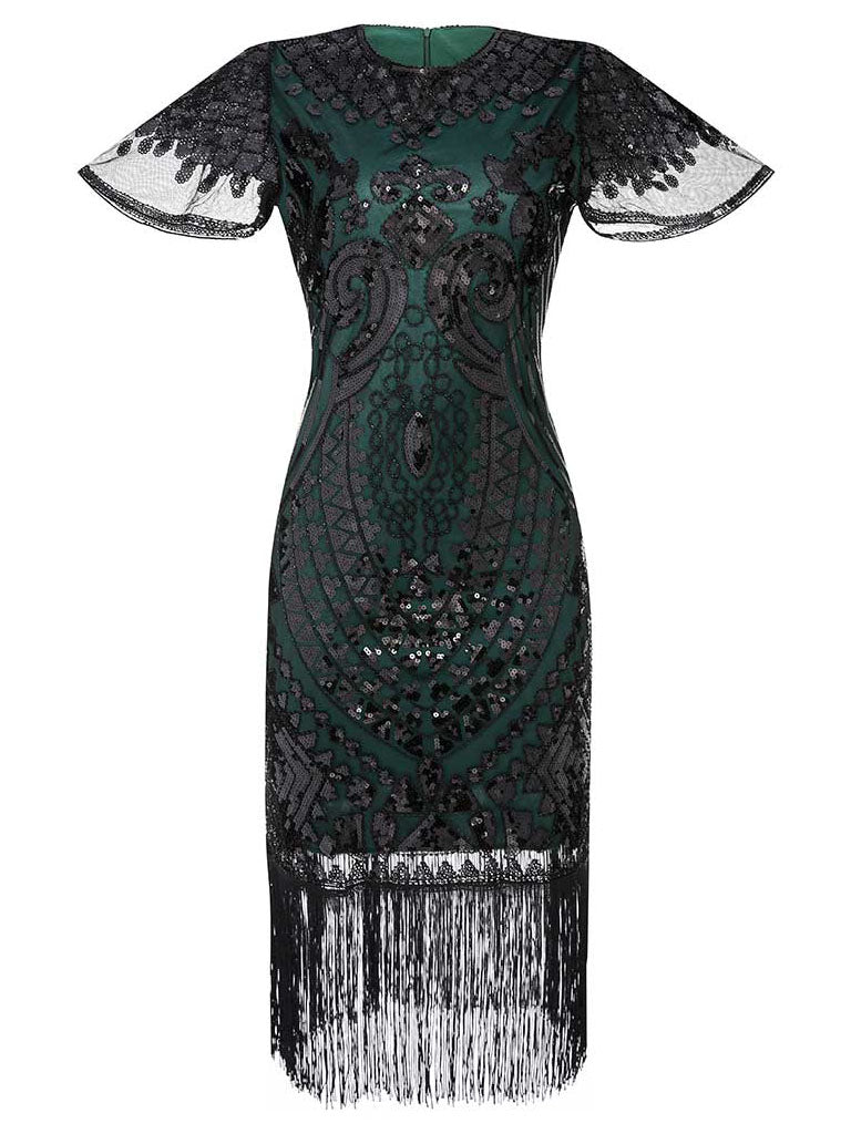 Women's 1920s Flapper Dress Short Sleeve Sequin Art Deco Fringed Gatsby Costume - Green XL Women's 1920s Flapper Dress Short Sleeve Sequin Art Deco Fringed Gatsby Costume - Green XL