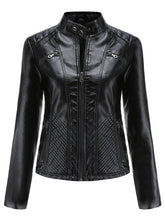 Load image into Gallery viewer, Pink Long Sleeve PU Leather Motorcycle Jacket For Women
