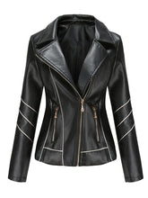 Load image into Gallery viewer, Turn Down Collar Long Sleeve PU Leather Motorcycle Jacket