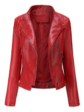 Load image into Gallery viewer, Navy Long Sleeve PU Leather Motorcycle Jacket