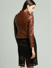Load image into Gallery viewer, Brown Long Sleeve PU Leather Soft Jacket For Women