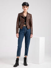 Load image into Gallery viewer, Women‘s Leather Jacket Weave Long Sleeve Winter Coat