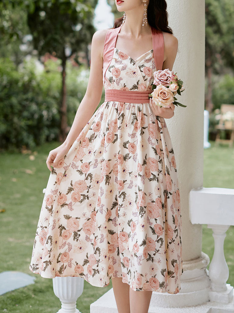 Rose Halter 1950S Vintage Dress Swing Dress Rose Halter 1950S Vintage Dress Swing Dress