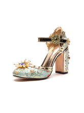 Load image into Gallery viewer, 10CM Luxury Flower Chunky Heels Retro Shoes
