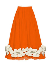 Load image into Gallery viewer, Orange And White Flower One Piece With Bathing Suit Swing Skirt