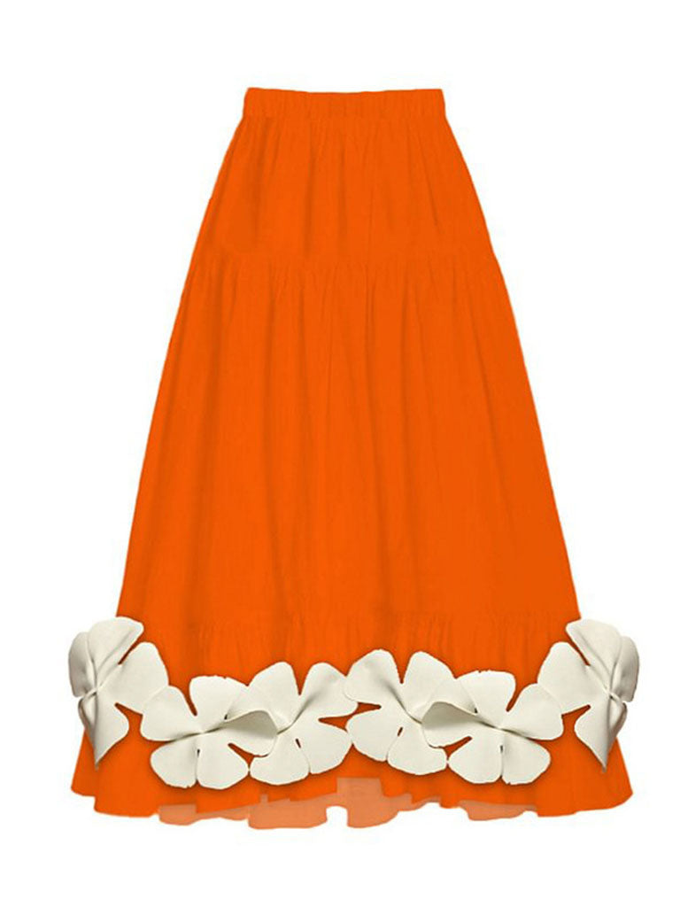 Orange And White Flower One Piece With Bathing Suit Swing Skirt Jolly