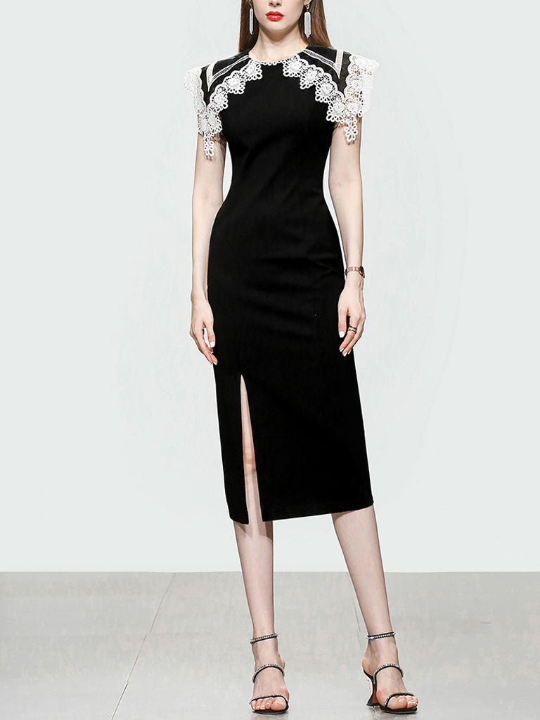 White Big Sweet Lace Collar Sleeveless Bodycon 1960S Black Slit Dress –  Jolly Vintage