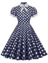 Load image into Gallery viewer, Navy Polka Dots Bowknot Swing Vintage 1950S Dress