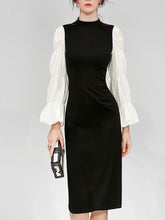 Load image into Gallery viewer, Black And White Lantern Long Sleeve 1940S Vintage Dress