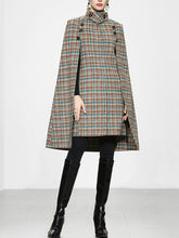 Load image into Gallery viewer, Sweet Brown Plaid Long Sleeve Dress Cape Women's Coat