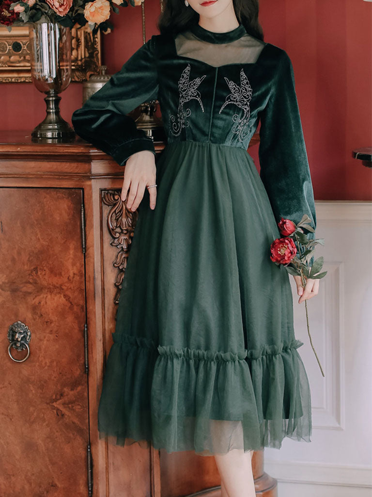 Emeral Green Semi Sheer Long Sleeve 1950S Velvet Vintage Dress – Jolly  Vintage