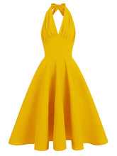 Load image into Gallery viewer, Yellow Pikachu Inspired Pokemon Halter Backless 1950S Vintage Dress with Headband