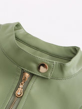 Load image into Gallery viewer, Light Green Long Sleeve PU Leather Motorcycle Jacket For Women