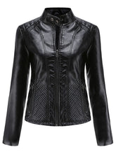 Load image into Gallery viewer, Stand Collar Long Sleeve PU Leather Motorcycle Jacket