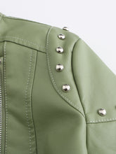 Load image into Gallery viewer, Rivet Long Sleeve PU Leather Motorcycle Jacket With Irregular Hem