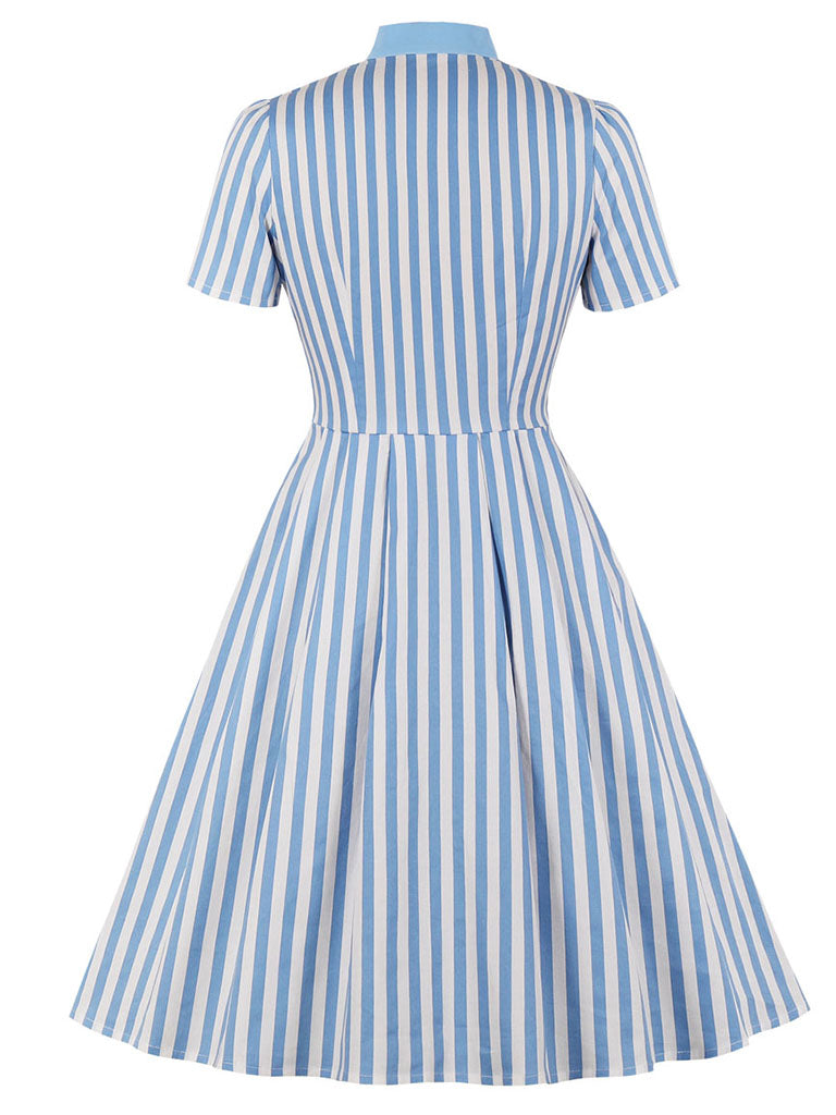 Blue And White Stripe With Pockets 50S Dress Blue / M Blue And White Stripe With Pockets 50S Dress Blue / M