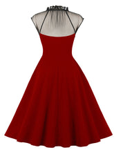 Load image into Gallery viewer, Purple Stand Ruffles Collar Semi-Sheer Sleeveless 1950S Vintage Dress