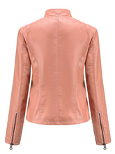 Load image into Gallery viewer, Pink Long Sleeve PU Leather Motorcycle Jacket For Women
