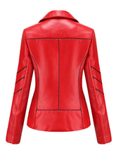 Load image into Gallery viewer, Turn Down Collar Long Sleeve PU Leather Motorcycle Jacket