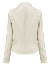 Load image into Gallery viewer, Navy Long Sleeve PU Leather Motorcycle Jacket