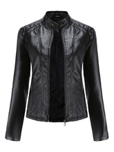 Load image into Gallery viewer, Stand Collar Long Sleeve PU Leather Motorcycle Jacket