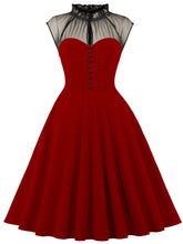 Load image into Gallery viewer, Purple Stand Ruffles Collar Semi-Sheer Sleeveless 1950S Vintage Dress