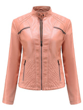 Load image into Gallery viewer, Pink Long Sleeve PU Leather Motorcycle Jacket For Women