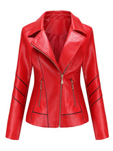 Load image into Gallery viewer, Turn Down Collar Long Sleeve PU Leather Motorcycle Jacket