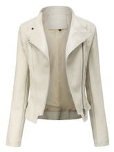 Load image into Gallery viewer, Navy Long Sleeve PU Leather Motorcycle Jacket