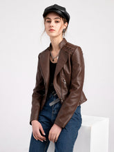 Load image into Gallery viewer, Women‘s Leather Jacket Weave Long Sleeve Winter Coat