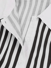 Load image into Gallery viewer, Beetlejuice Costume Black and White Vertical Stripe Swing Dress With Tie