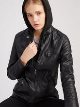Load image into Gallery viewer, Winter‘s Coat Long Sleeve PU Leather With faux fur lined Warm Hooded Jacket For Women