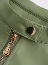 Load image into Gallery viewer, Light Green Long Sleeve PU Leather Motorcycle Jacket For Women