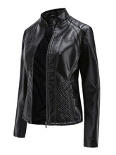 Load image into Gallery viewer, Stand Collar Long Sleeve PU Leather Motorcycle Jacket