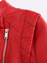 Load image into Gallery viewer, Navy Long Sleeve PU Leather Motorcycle Jacket