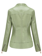 Load image into Gallery viewer, Light Green Long Sleeve PU Leather Motorcycle Jacket