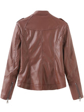 Load image into Gallery viewer, Brown Long Sleeve PU Leather Soft Jacket For Women