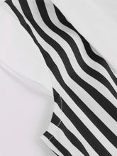 Load image into Gallery viewer, Beetlejuice Costume Black and White Vertical Stripe Swing Dress With Tie
