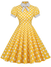 Load image into Gallery viewer, Navy Polka Dots Bowknot Swing Vintage 1950S Dress