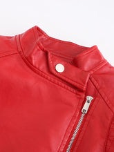 Load image into Gallery viewer, Navy Long Sleeve PU Leather Motorcycle Jacket