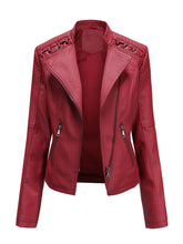 Load image into Gallery viewer, Women‘s Leather Jacket Weave Long Sleeve Winter Coat