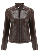 Load image into Gallery viewer, Pink Long Sleeve PU Leather Motorcycle Jacket For Women