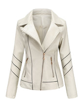 Load image into Gallery viewer, Turn Down Collar Long Sleeve PU Leather Motorcycle Jacket